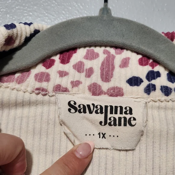 SAVANNA JANE Shacket Womens Plus 1X Pink Blue Animal Print Corduroy Button Up - Picture 4 of 12